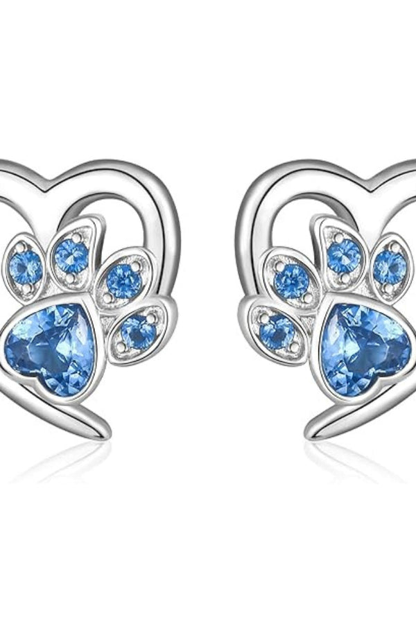 Zirconia Paw and Heart Earrings