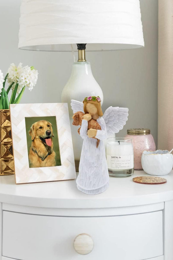 Dog Memorial Gift Set: Angel of Friendship Figurine & Rainbow Bridge Chakra Bracelet