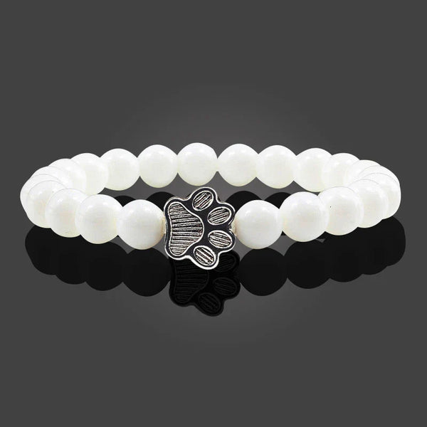 Natural Stone Beaded Paw Print Bracelet