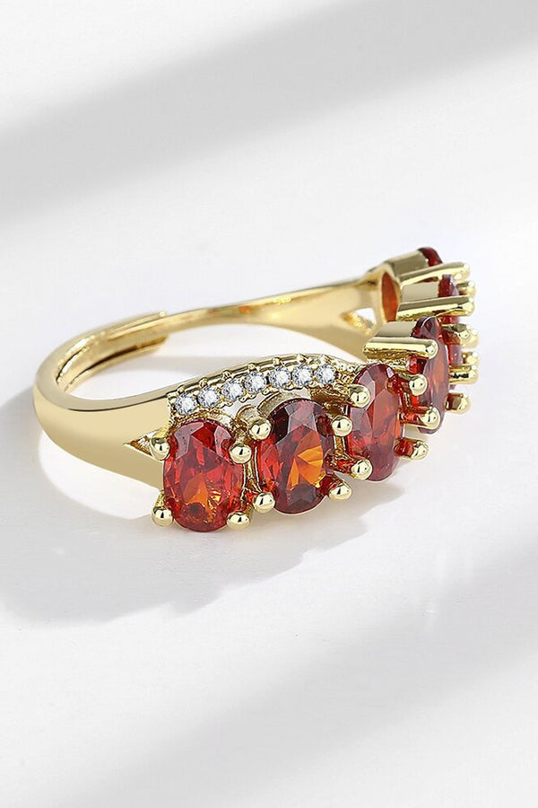 Vintage-Inspired Gold Ring with Red Zircon Accent