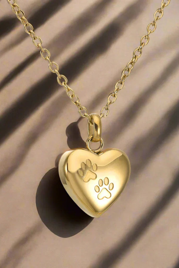 Heart-Shaped Pet Memorial Urn Necklace with Engraved Paw Print