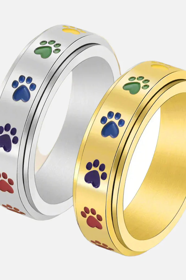 Rainbow Paw Spinning Stress Relief Ring – Stainless Steel