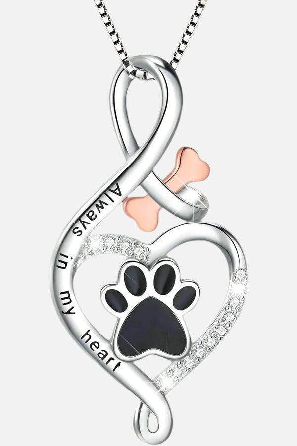 Lucky Paw Heart, Bone & Infinity Necklace – 'Always in My Heart' Pendant