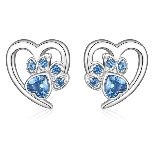 Zirconia Paw and Heart Earrings