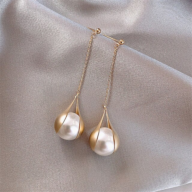 Gold Pearl Pendant Earrings