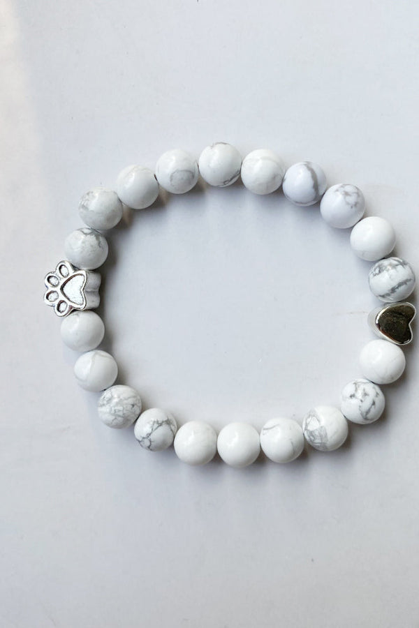 Handcrafted Natural Gemstone Bracelet with Paw and Heart Charm