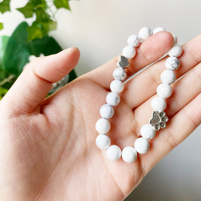 Handcrafted Natural Gemstone Bracelet with Paw and Heart Charm