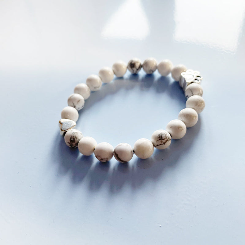 Handcrafted Natural Gemstone Bracelet with Paw and Heart Charm