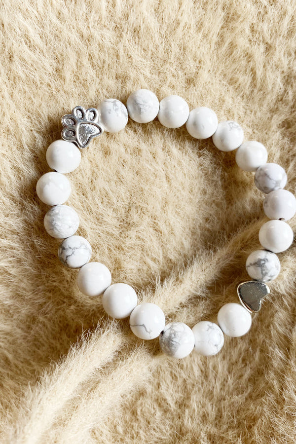 Handcrafted Natural Gemstone Bracelet with Paw and Heart Charm