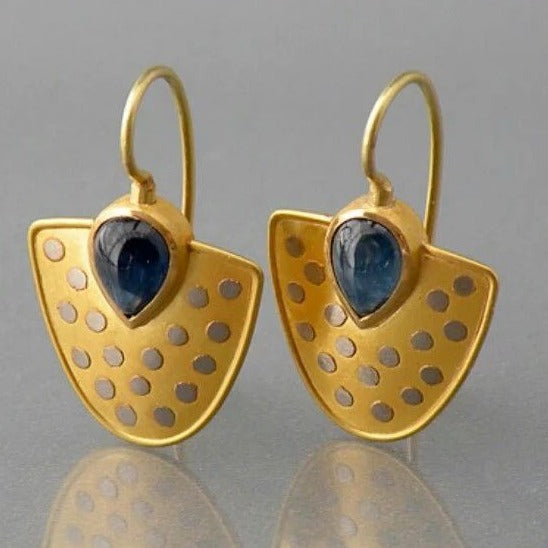Antique-Style Blue Crystal Earrings with Gold Accents