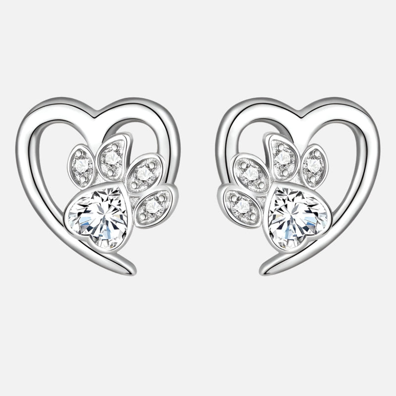 Zirconia Paw and Heart Earrings