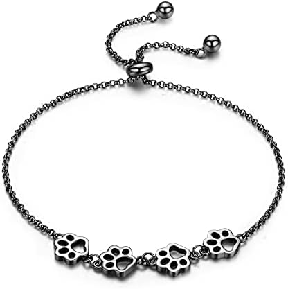 Adjustable Silver Paw Print Bracelet