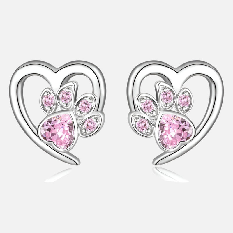 Zirconia Paw and Heart Earrings