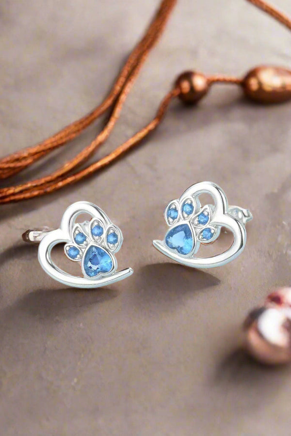 Zirconia Paw and Heart Earrings