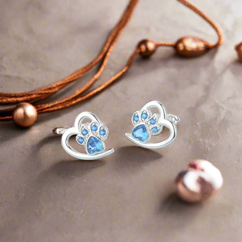 Zirconia Paw and Heart Earrings