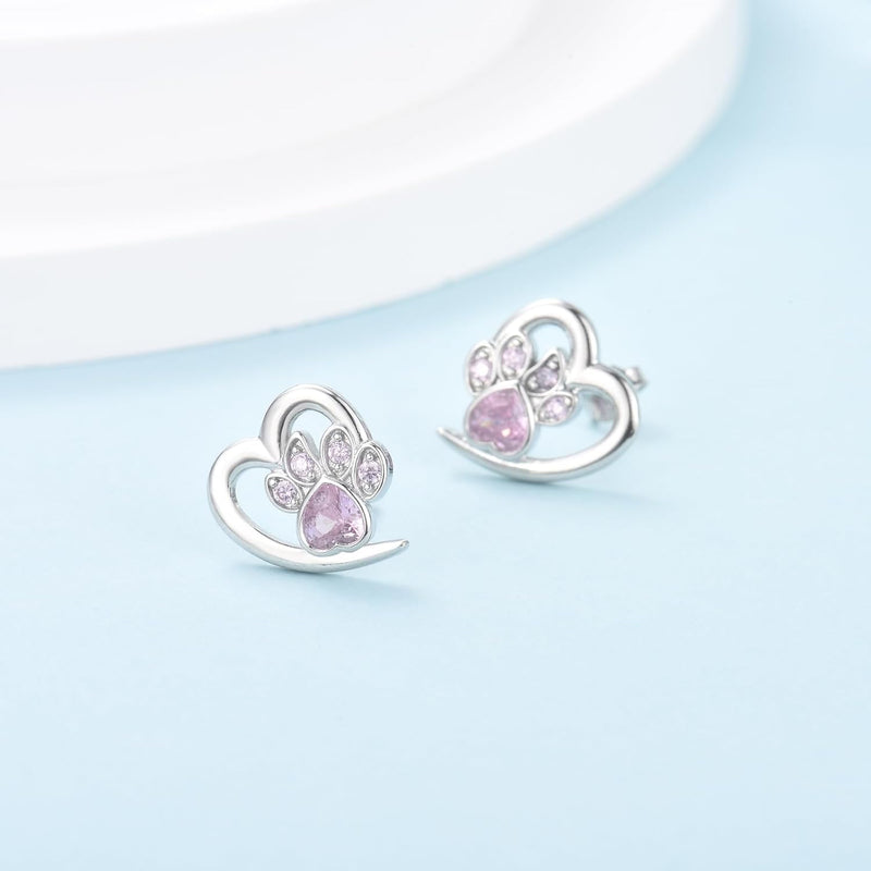 Zirconia Paw and Heart Earrings