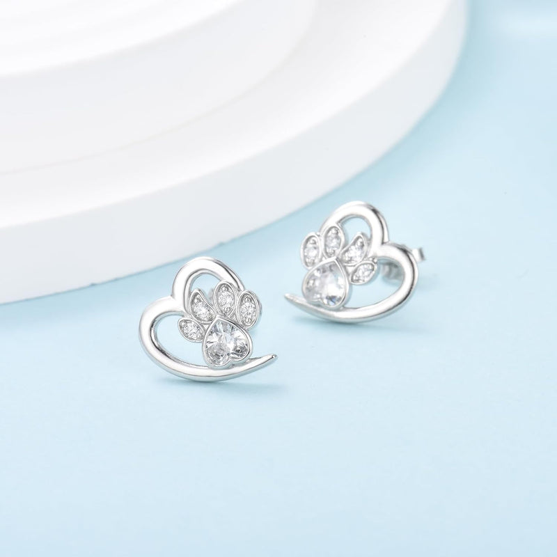 Zirconia Paw and Heart Earrings
