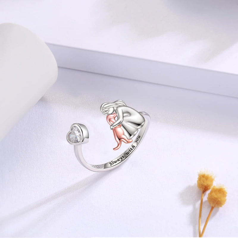 Silver Adjustable Dog Ring – 'Always in My Heart' with Zirconia Accents