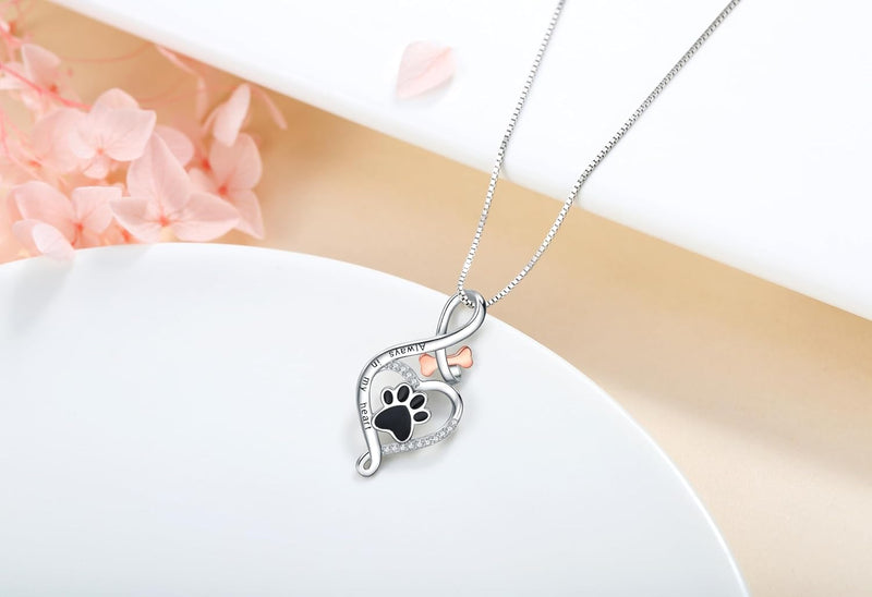 Lucky Paw Heart, Bone & Infinity Necklace – 'Always in My Heart' Pendant