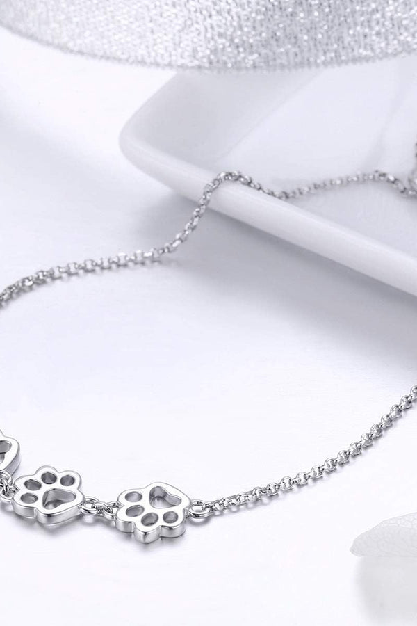 Adjustable Silver Paw Print Bracelet