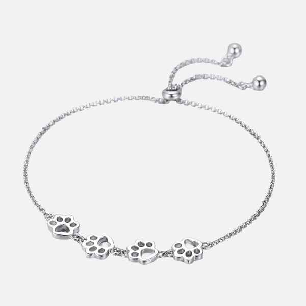 Adjustable Silver Paw Print Bracelet