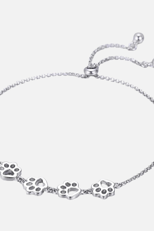 Adjustable Silver Paw Print Bracelet