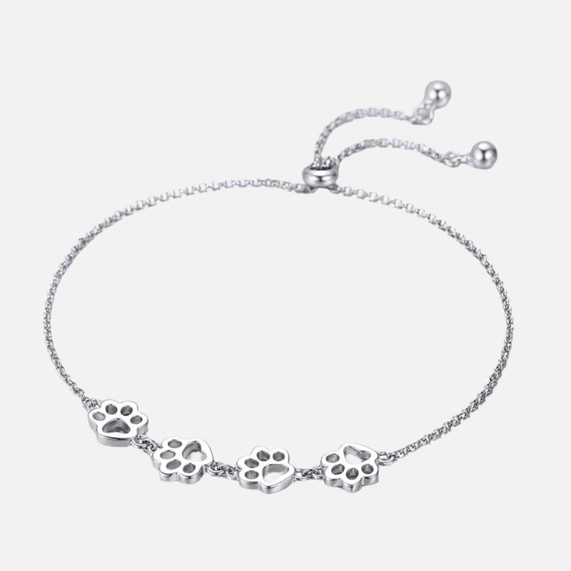 Adjustable Silver Paw Print Bracelet