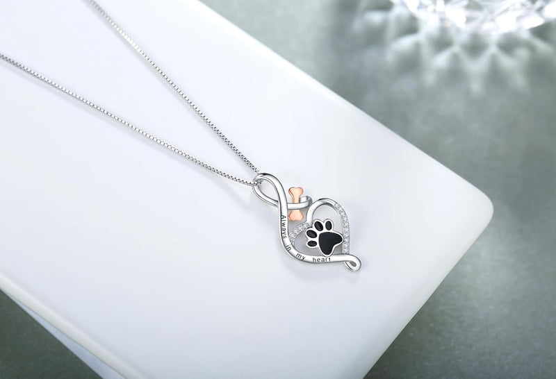 Lucky Paw Heart, Bone & Infinity Necklace – 'Always in My Heart' Pendant