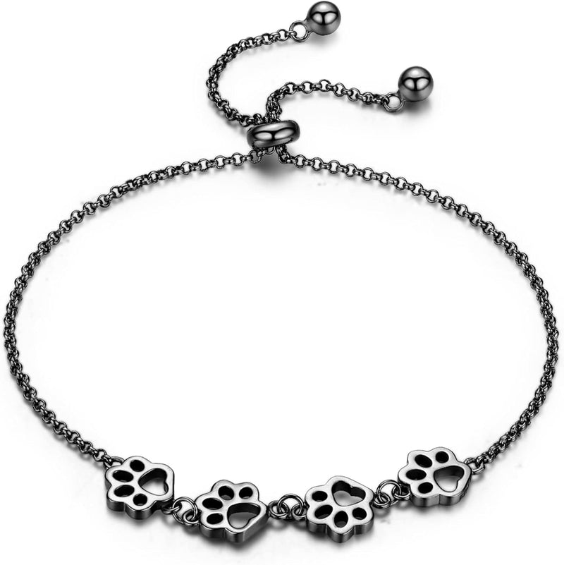 Adjustable Silver Paw Print Bracelet