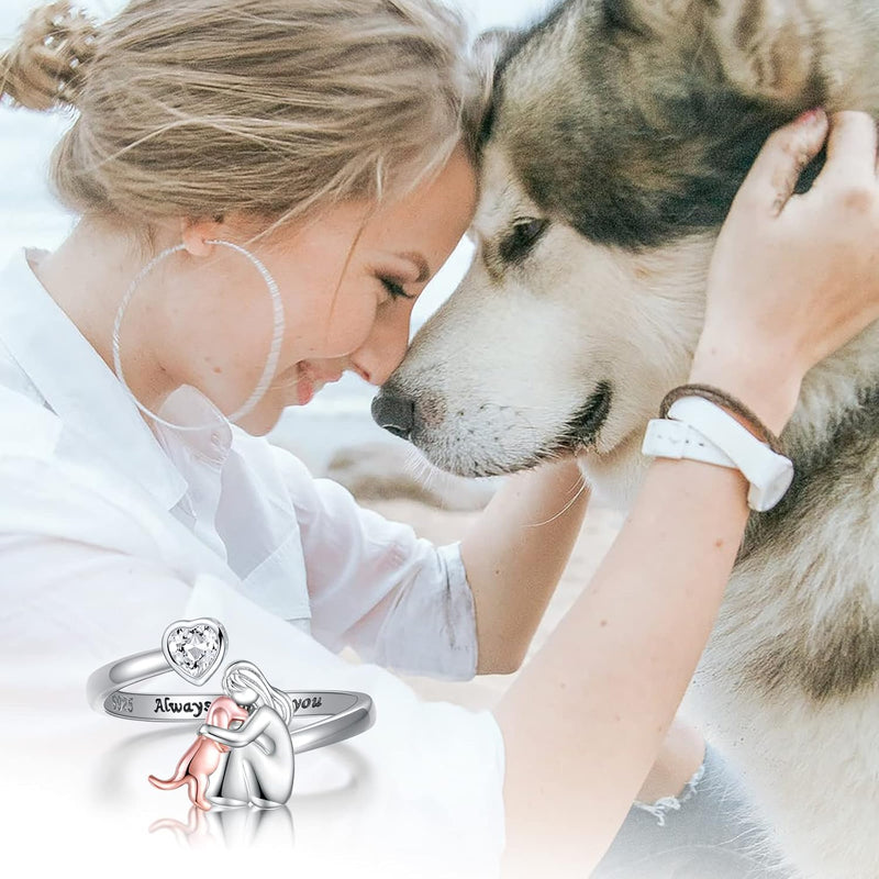 Silver Adjustable Dog Ring – 'Always in My Heart' with Zirconia Accents
