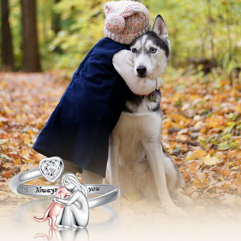 Silver Adjustable Dog Ring – 'Always in My Heart' with Zirconia Accents