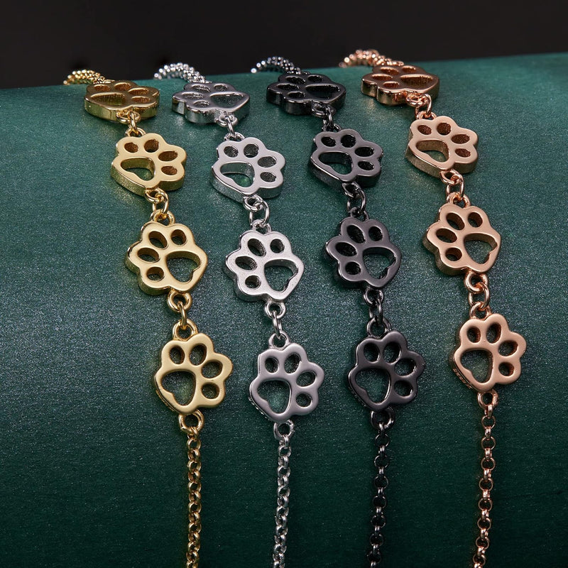 Adjustable Silver Paw Print Bracelet
