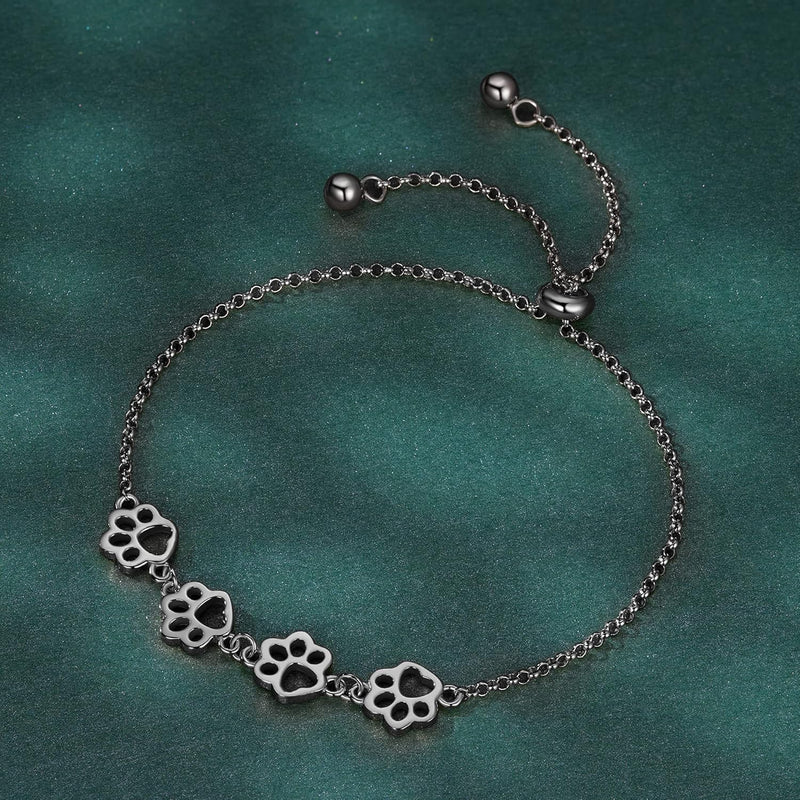 Adjustable Silver Paw Print Bracelet