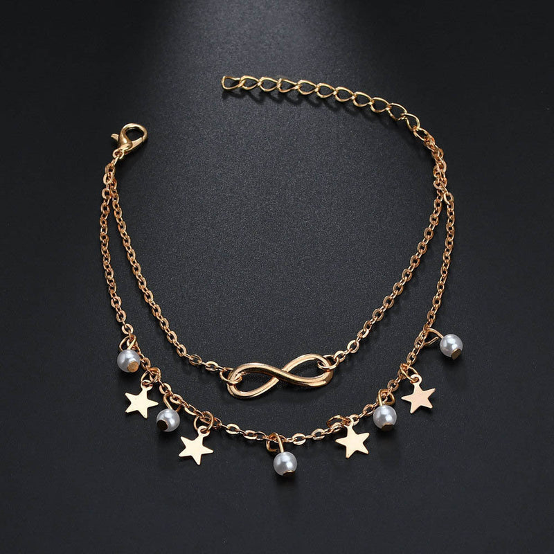 Infinity Pearl and Star Anklet Bracelet