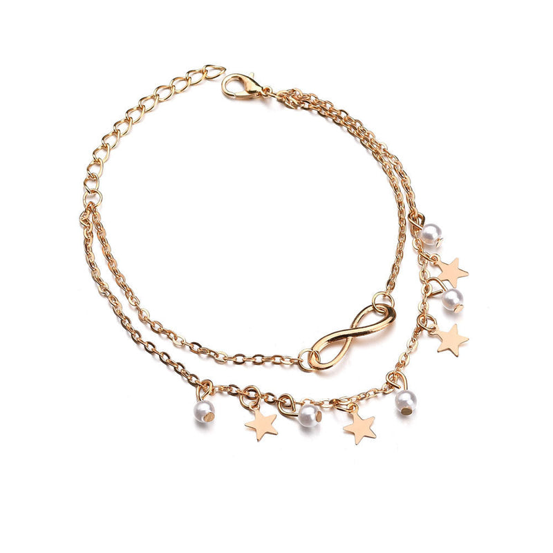 Infinity Pearl and Star Anklet Bracelet