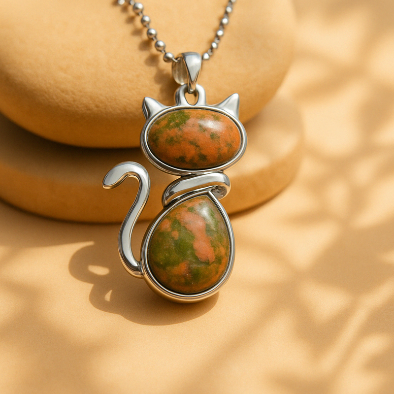Natural Stone Cat Necklace