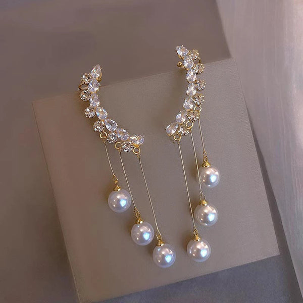 Zircon and Pearl Gold Pendant Earrings