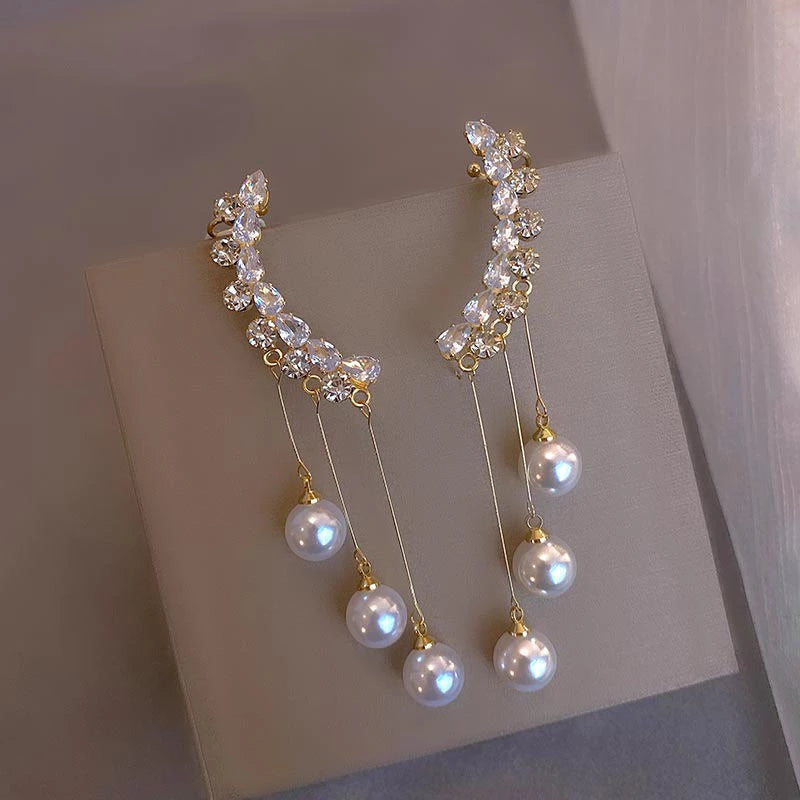 Zircon and Pearl Gold Pendant Earrings