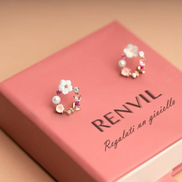 Rose Gold Floral Earrings Adorned with Pearls and Zirconia