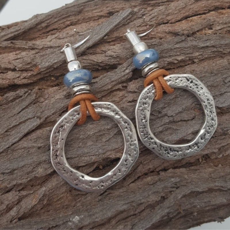 Retro Bohemian Silver Hoop Earrings