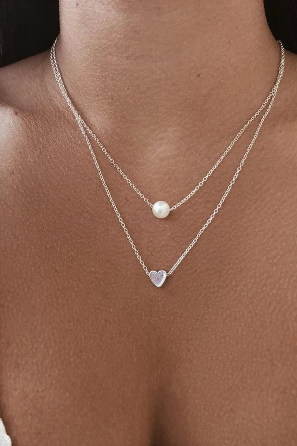 Pearl and Silver Heart Pendant Necklace