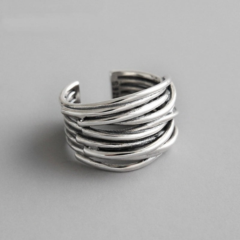 Adjustable Multi-Layered 925 Sterling Silver Ring