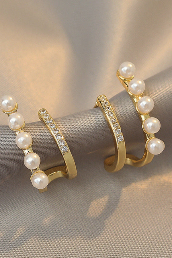 Pearl-Embellished Gold Hook Earrings