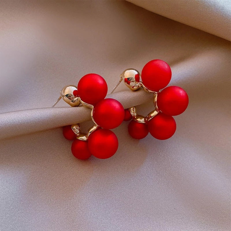Chic Red Pearl Drop Earrings