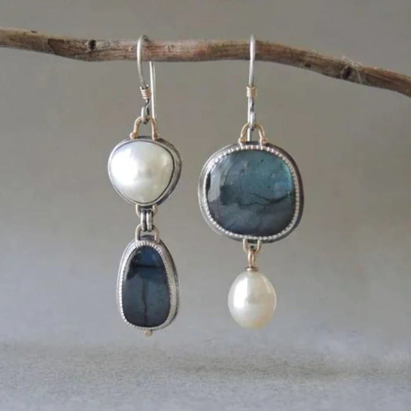 Retro Blue Gemstone Earrings