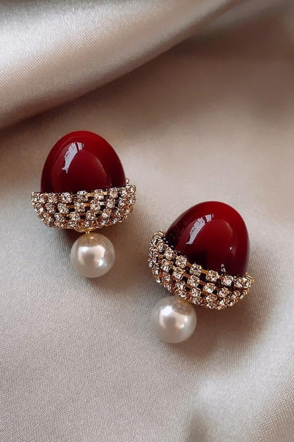 Crimson Hazelnut Pearl Earrings