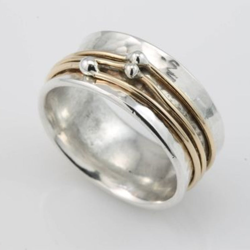 Antique Gold-Plated Layered Silver Ring