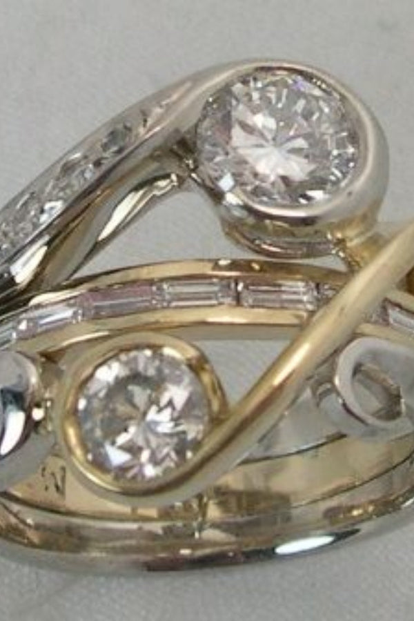 Classic Gold and Silver Ring with Inlaid Zirconia