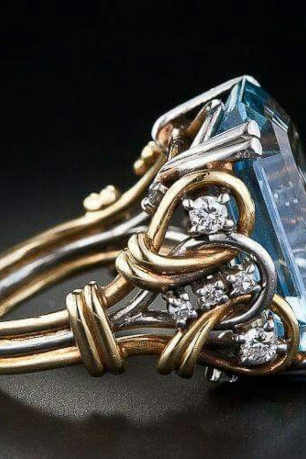 Retro Blue Zirconia Stacked Gold Ring