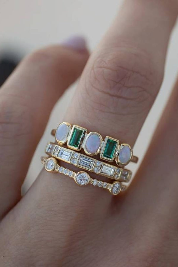 Retro White and Green Opal Rings
